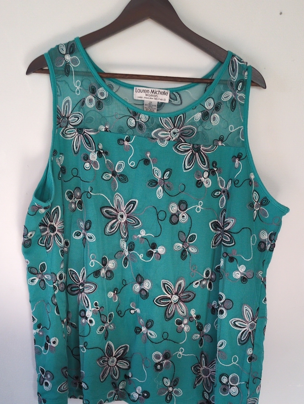 Lauren Michelle Turquoise Floral Mesh Yoke Tank Top